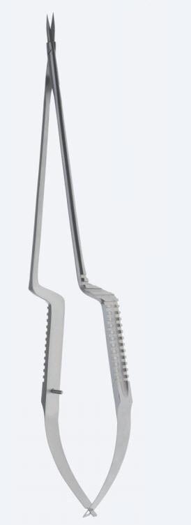 Ножиці, хірургічні, мікро, байонетної форми, вигнуті, гострокінцеві, загальна довжина 190 мм, 7 1/2". Бренд - Asanus Medizintechnik Gmb, Німеччина